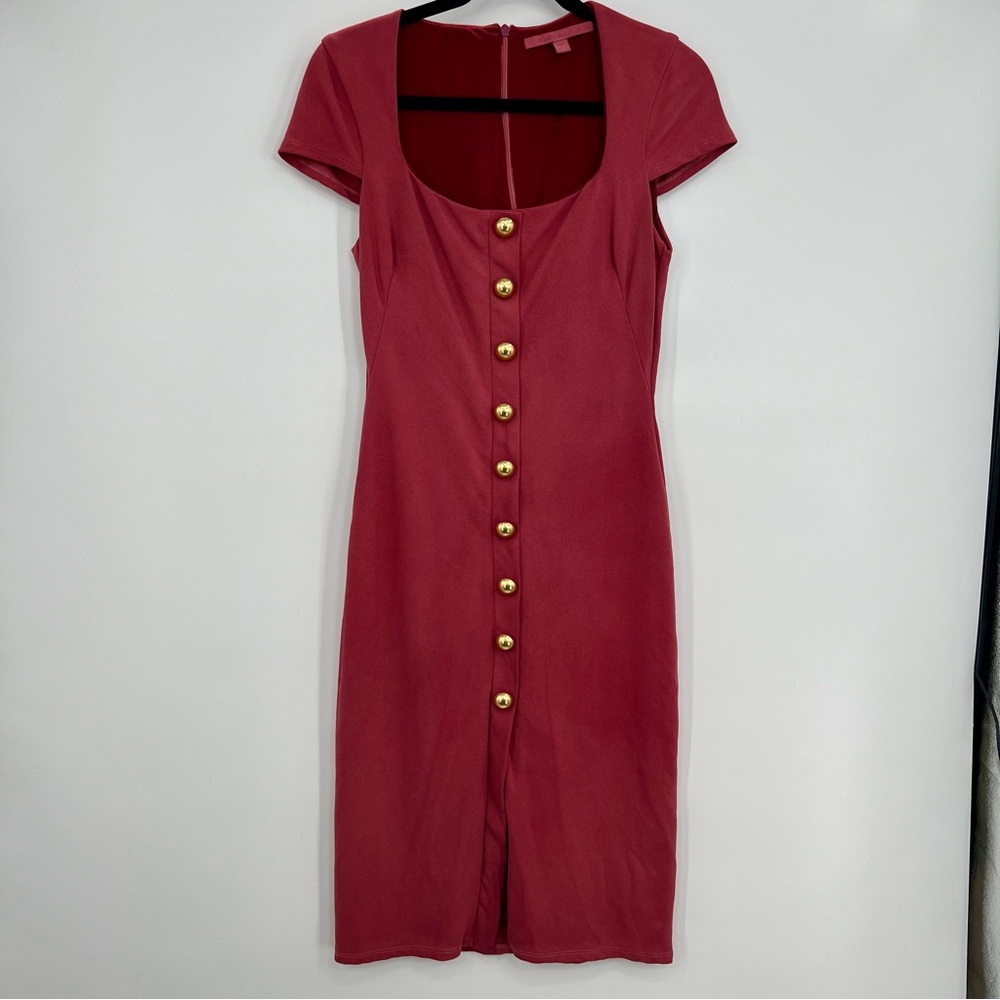 Black Halo White and Red Mini Dress with Gold Buttons